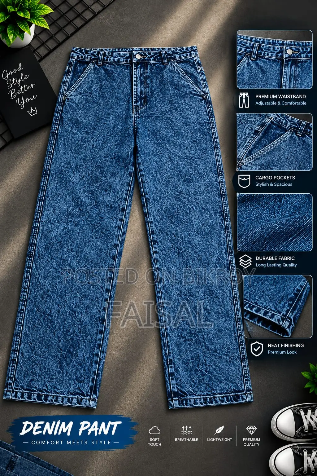 Semi Baggy Cargo Denim Pant