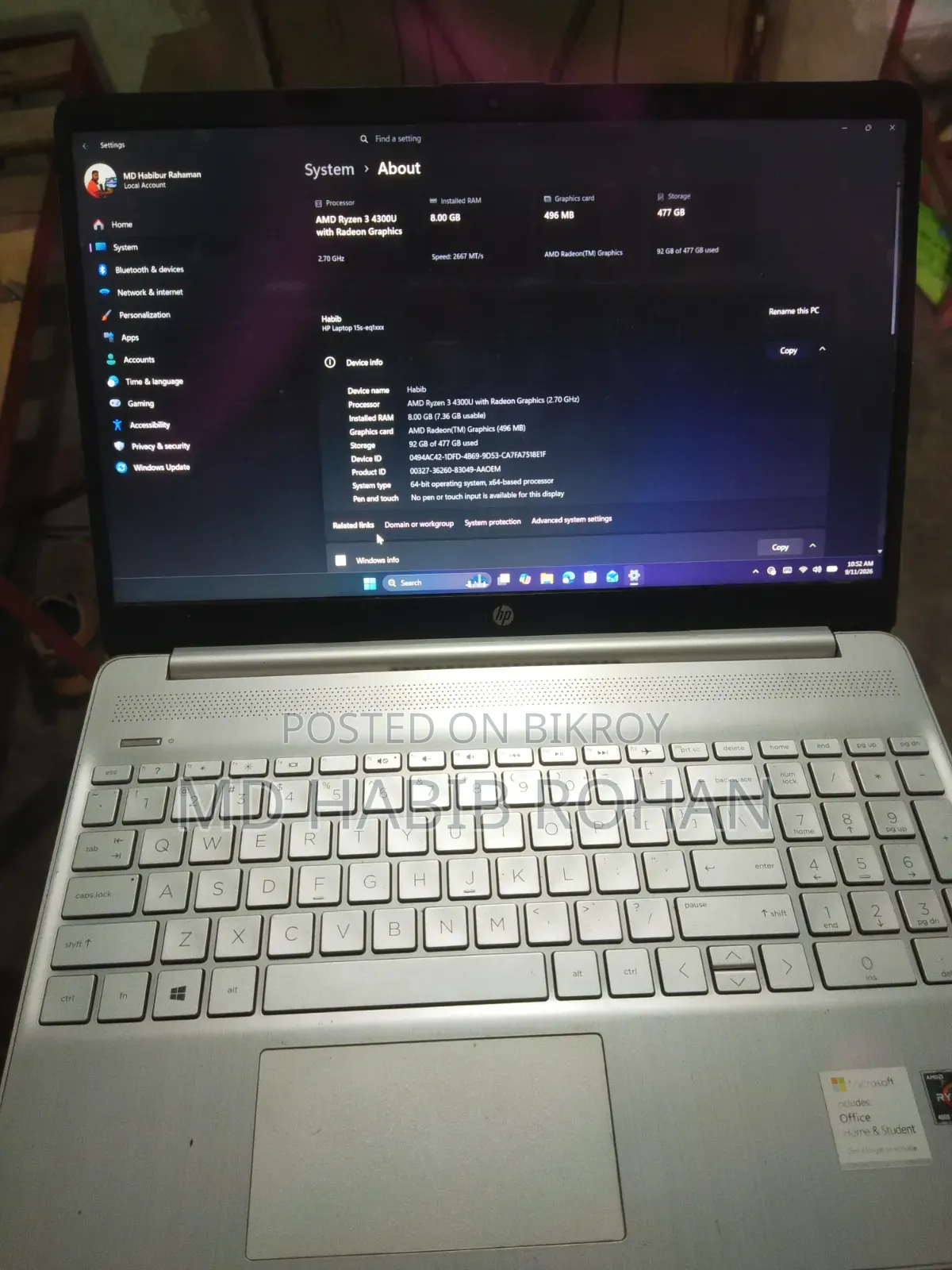 Laptop HP 15s 8gb Amd Ryzen 3 SSD 512gb