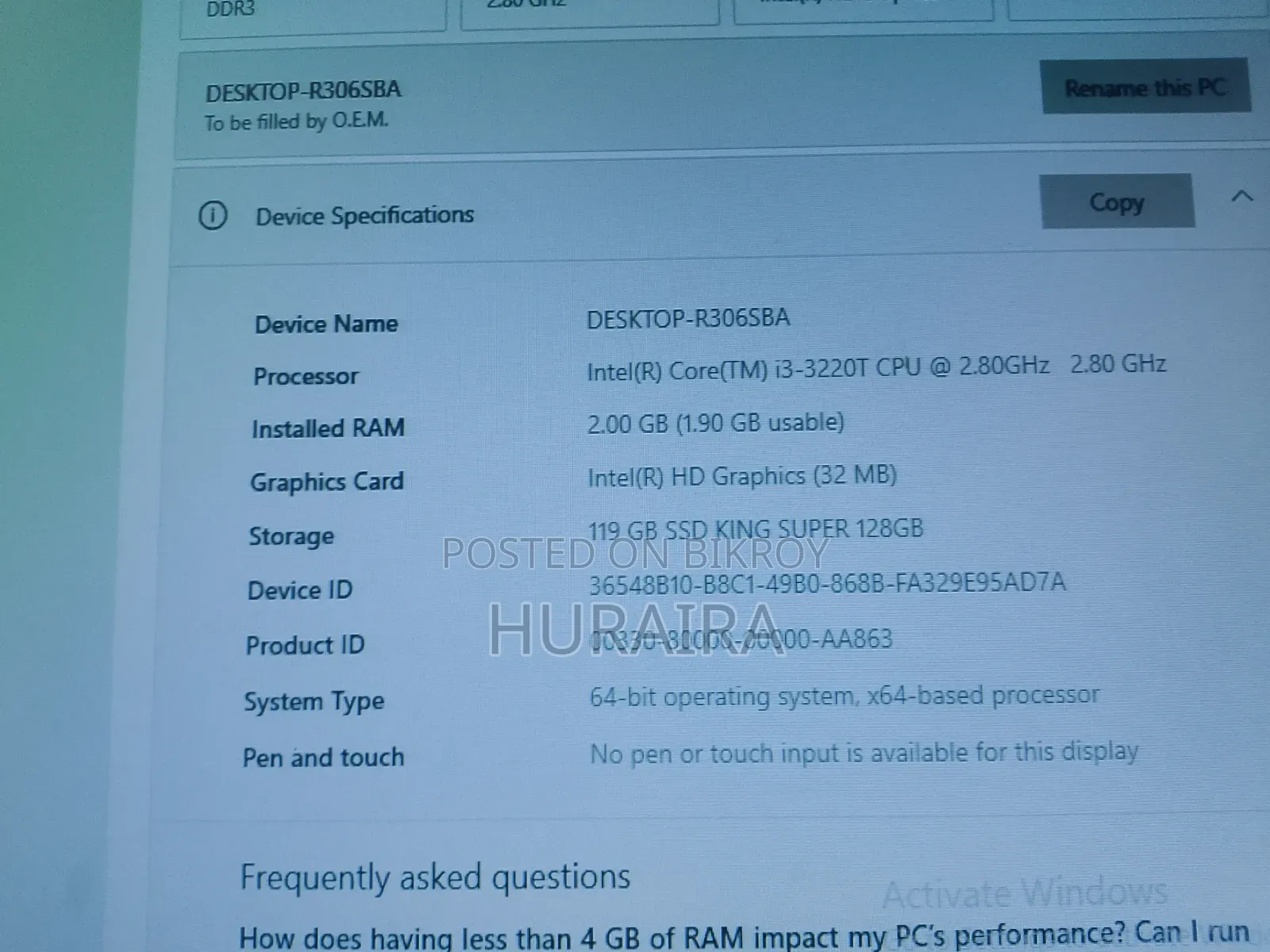 Gigabyte GA-H110MSTX-HD3-ZK 2GB Intel Core I3 SSD 256GB