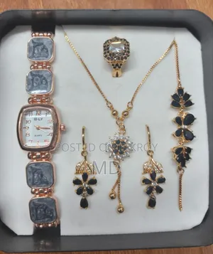 Premium Black Gold Jewelry with Watch Gift Set