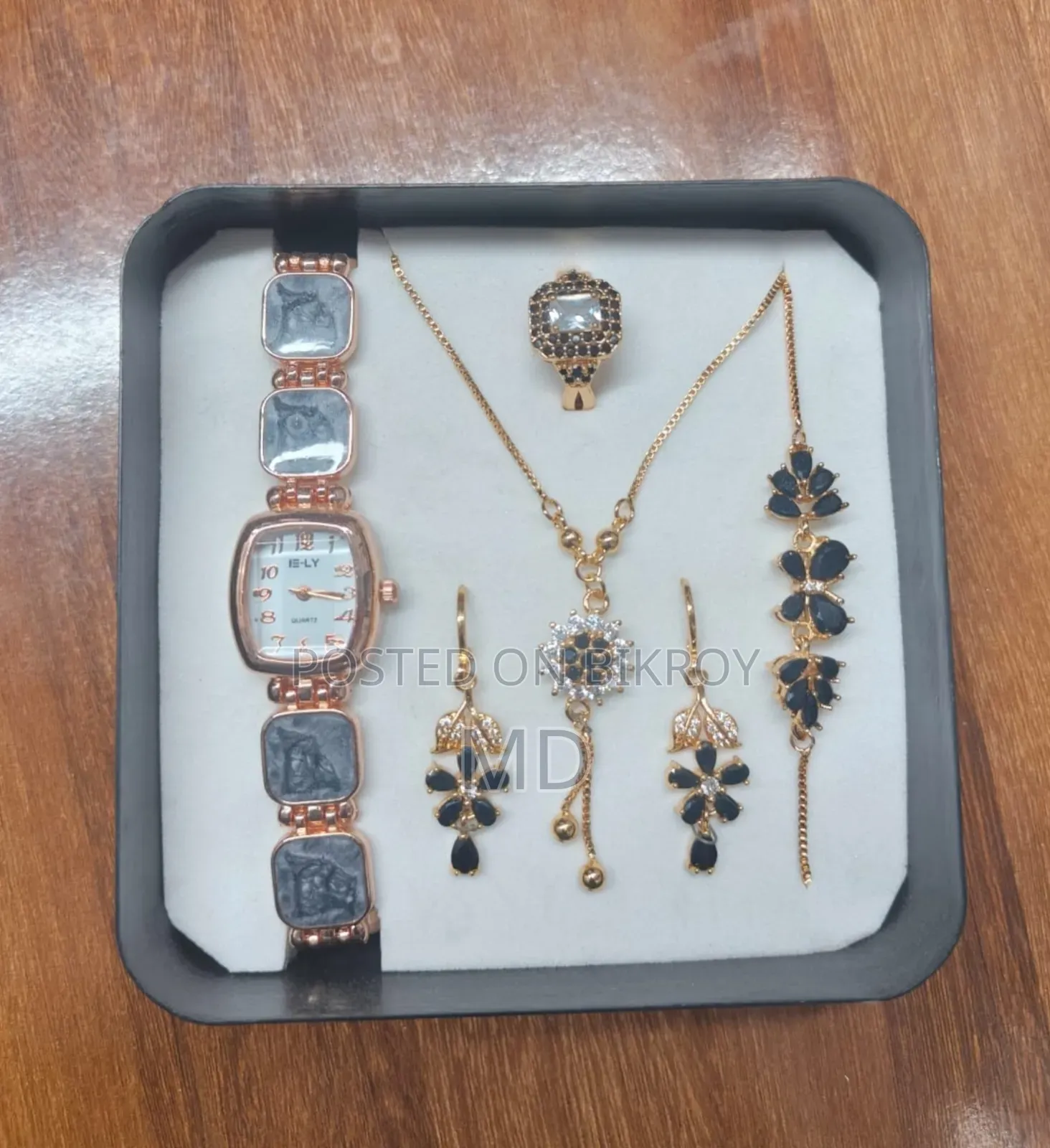 Premium Black Gold Jewelry with Watch Gift Set