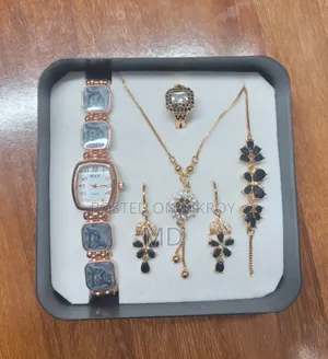 Premium Black Gold Jewelry with Watch Gift Set