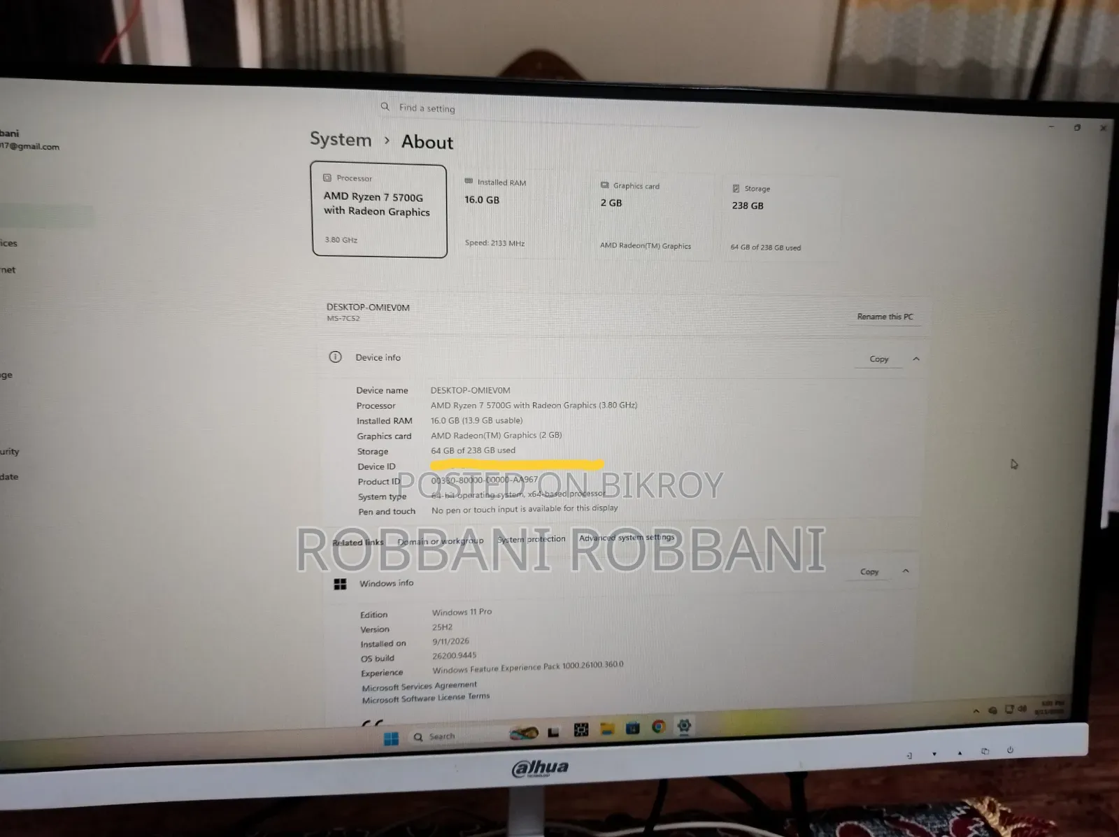 Desktop Computer MSI 16GB AMD Ryzen 7 SSD 256GB