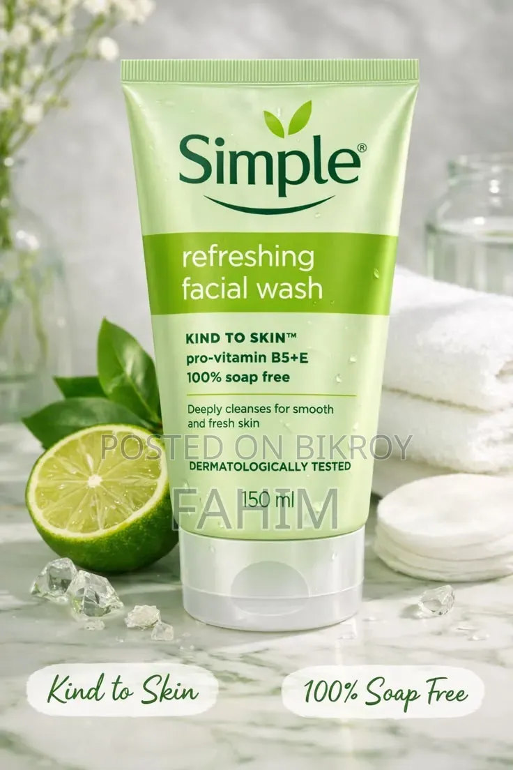 Simple Refreshing Facial Wash 150ml – Soap Free, Pro-Vitamin B5 + E
