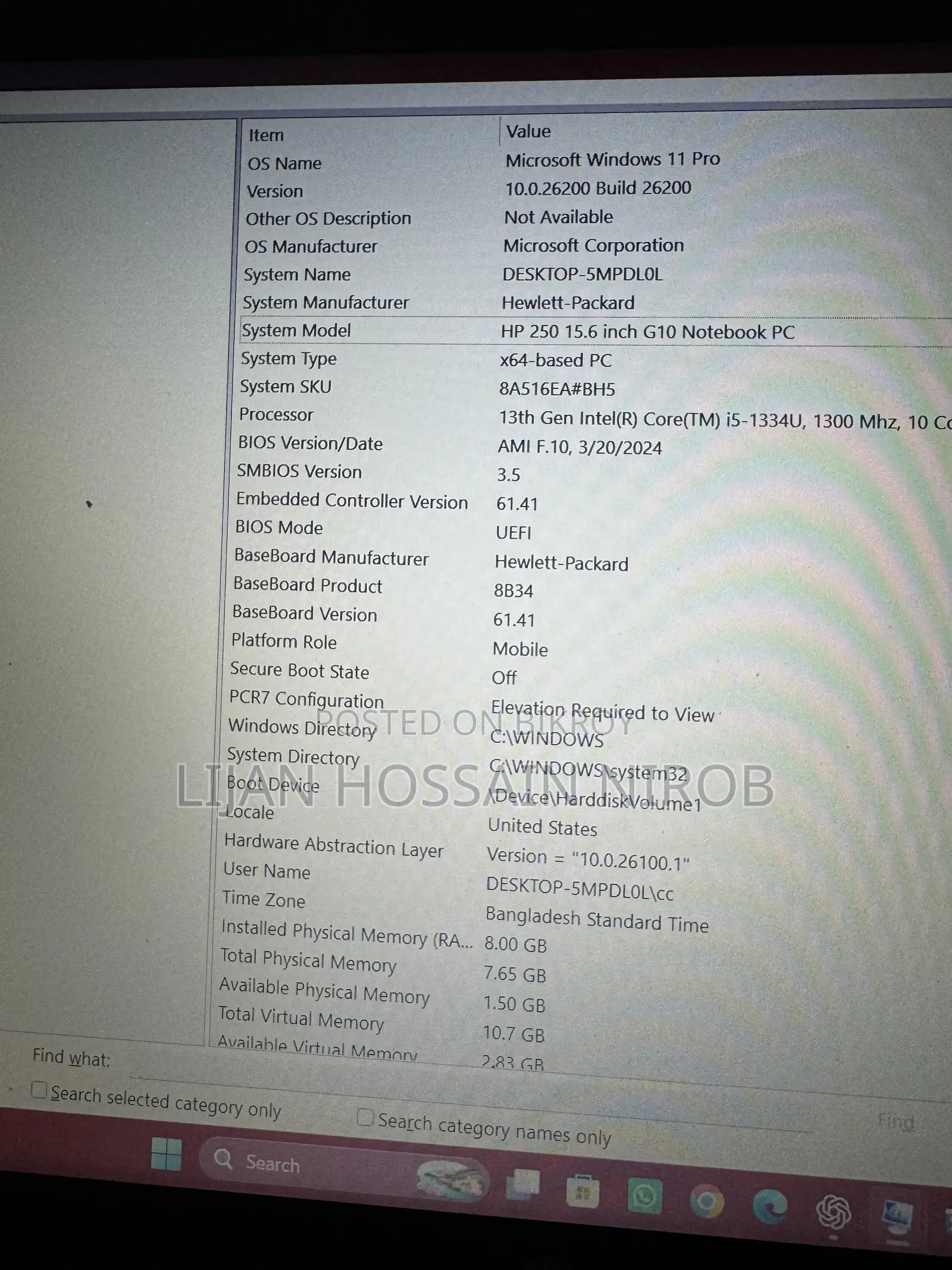 Laptop HP 250 G10 8GB Intel Core I5 SSD 2TB
