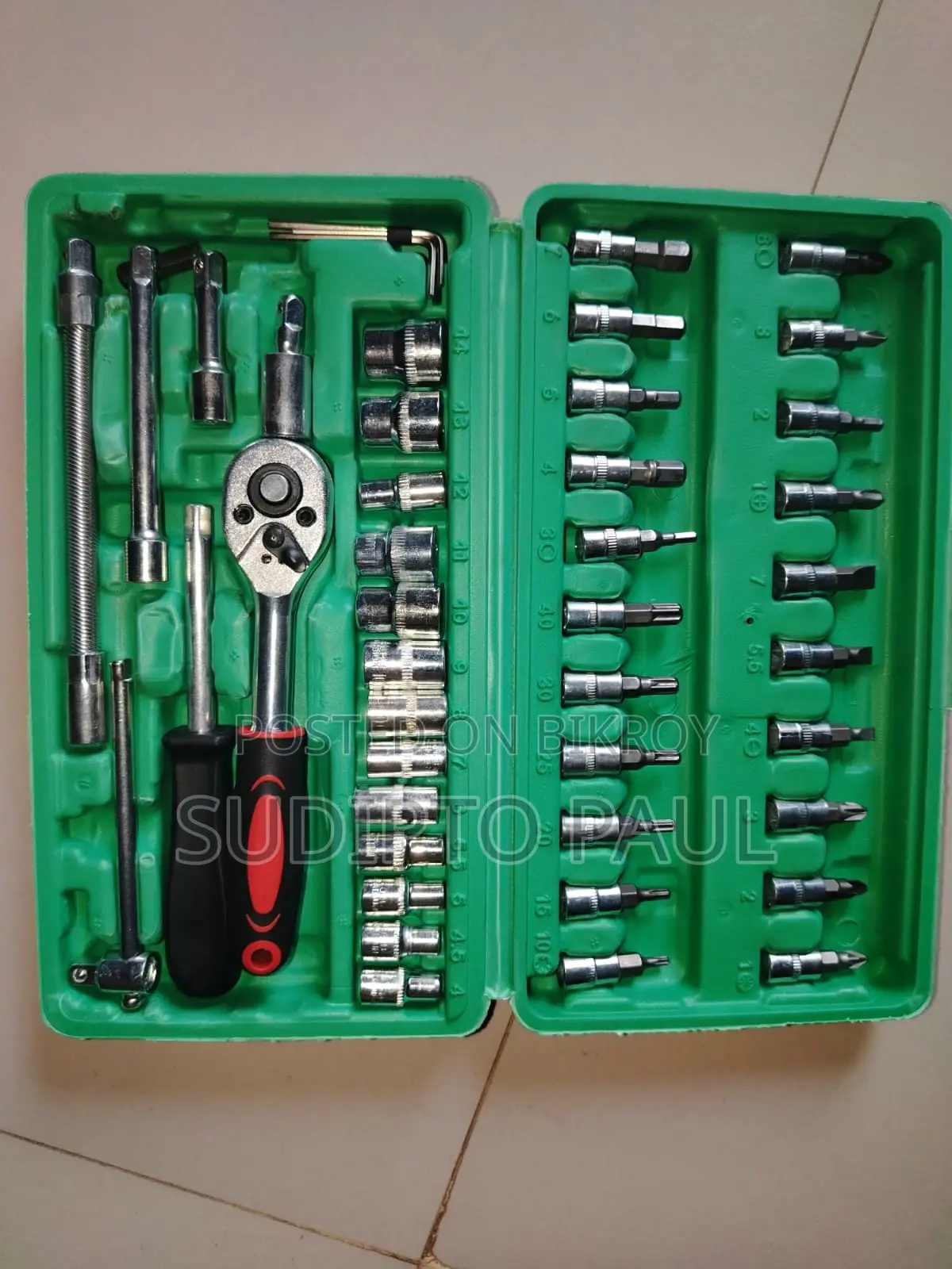 Tool Box 46pc Drive Socket Set 1/4 Inch Ratchet Wrench Set With Socket