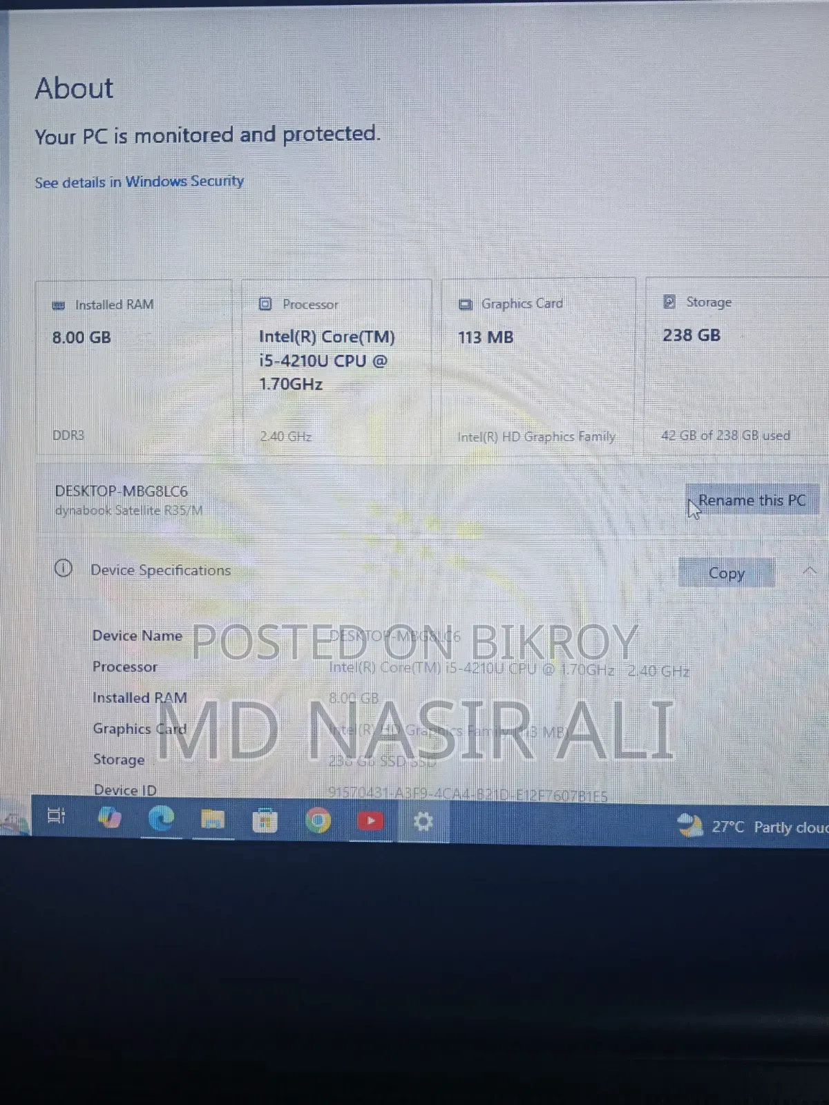 ডাইনাবুক স্যাটেলাইট প্রো সি৫০-এইচ ৮জিবি ইন্টেল কোর আই৫ এসএসএইচডি (হাইব্রিড) ২৫৬জিবি