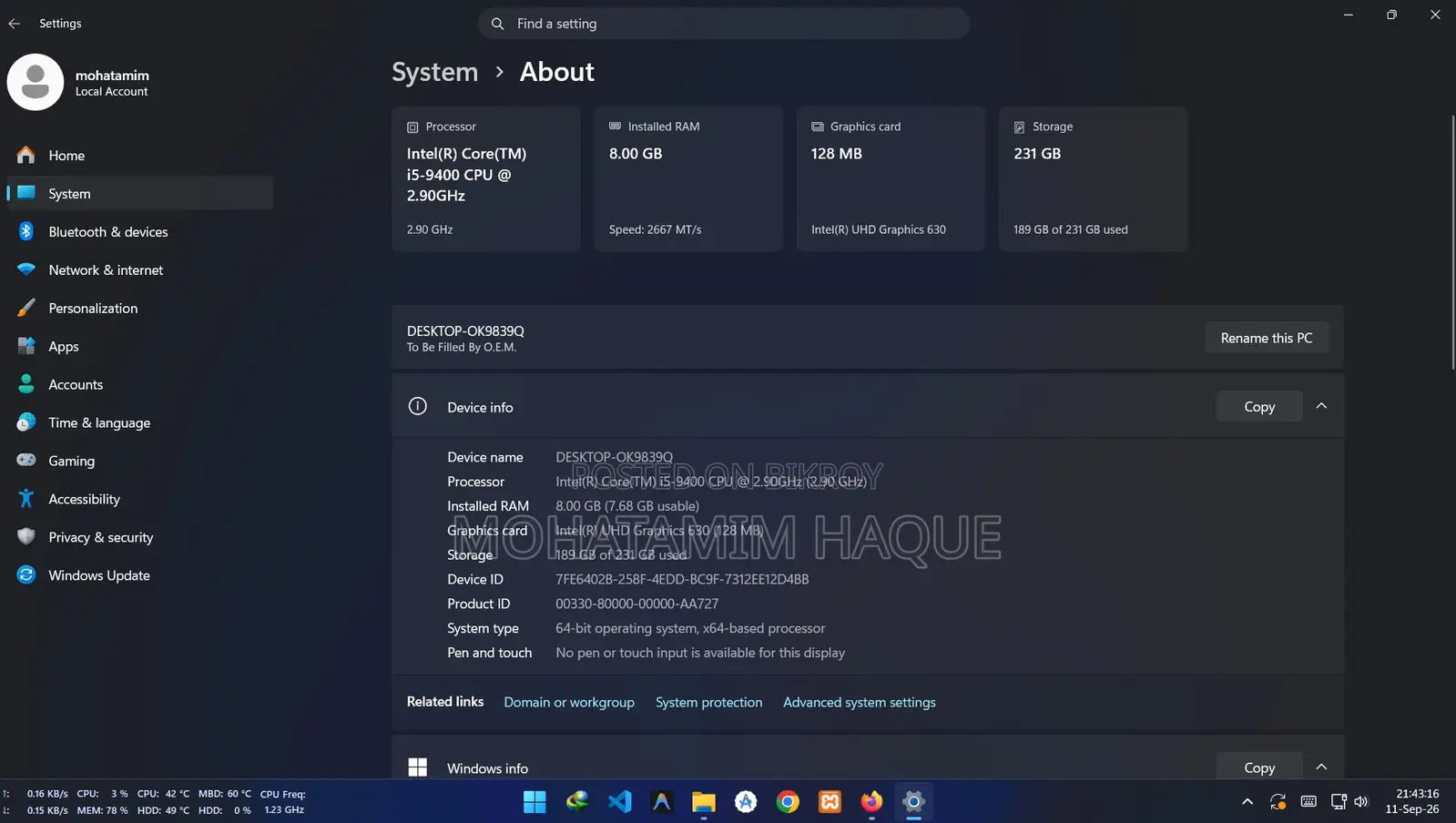 Desktop Computer 8GB Intel Core I5 SSD 128GB