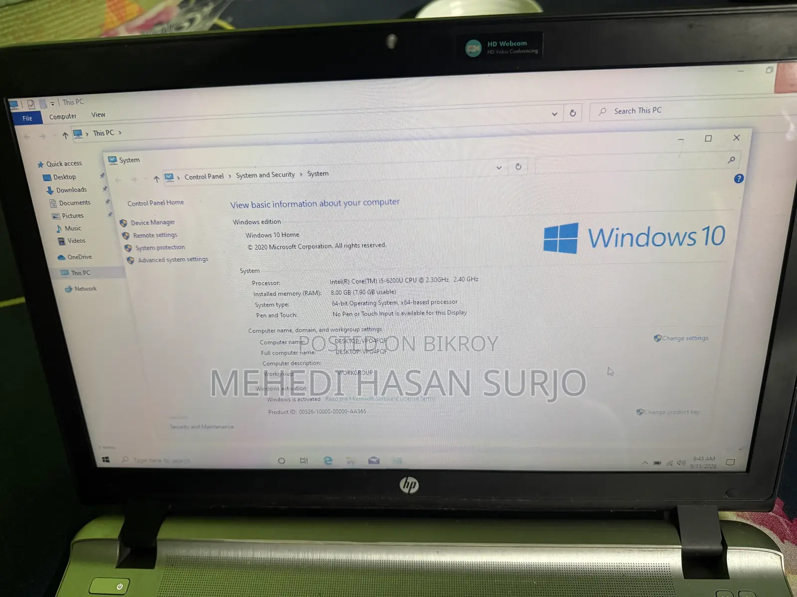 Laptop HP 15 8GB Intel Core I5 HDD+SSD 128GB