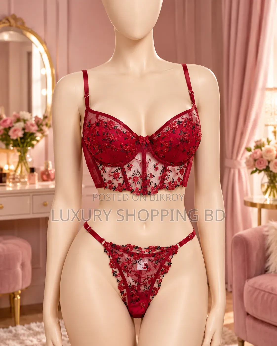 Premium Floral Embroidered Lace Bra & Panty Set for Women