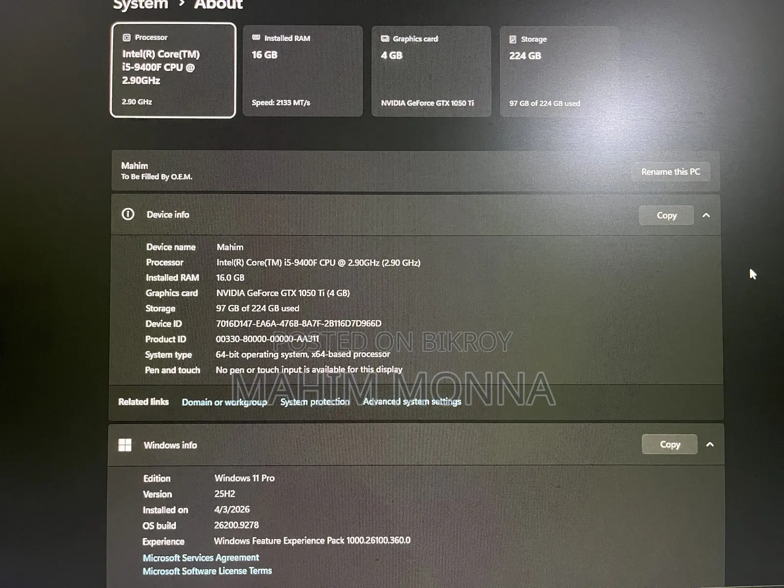 Desktop Computer Asus 16GB Intel Core i5 SSD 256GB
