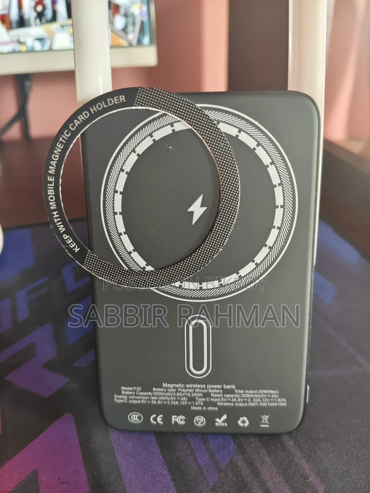 F20 ৫০০০mAh ম্যাগনেটিক ওয়্যারলেস পাওয়ার ব্যাংক