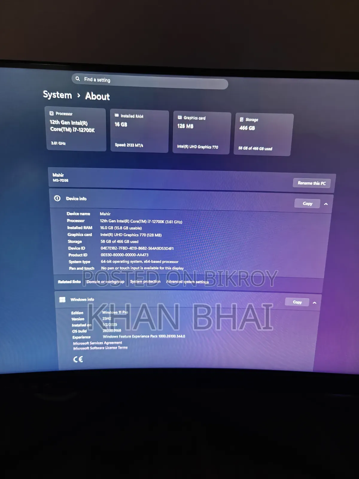 Desktop Computer MSI 16GB Intel Core i7 SSD 500GB