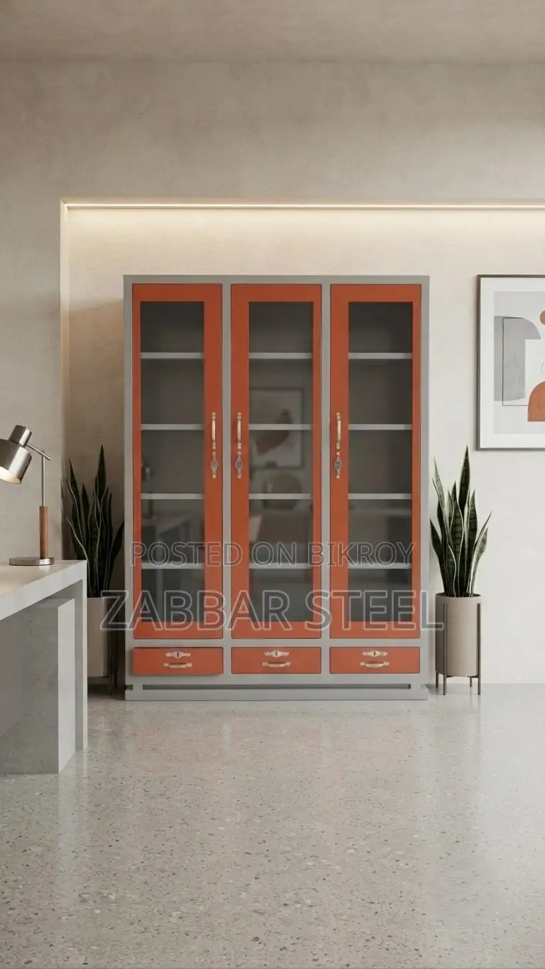 Modern Design Premium 3-Door Steel Showcase