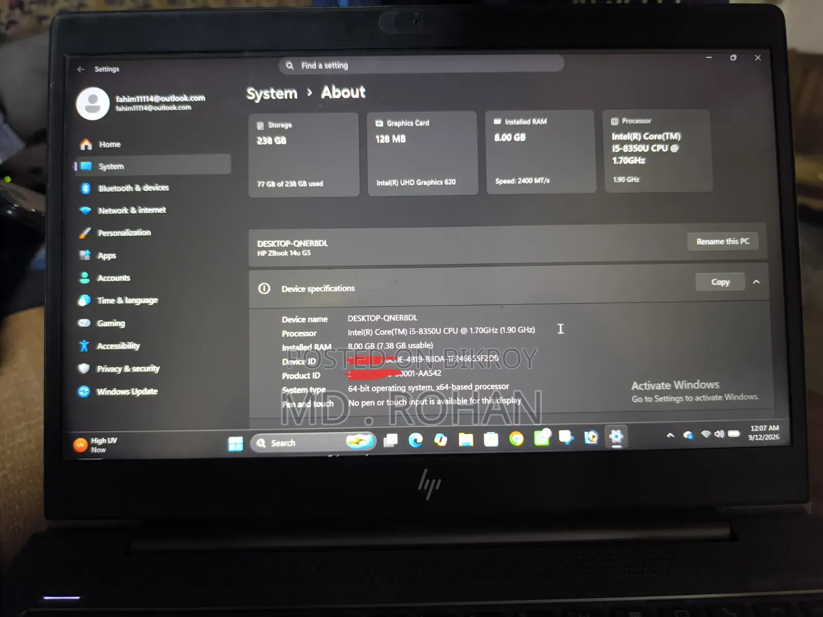 Laptop HP ZBook 14u G5 8GB Intel Core I5 HDD 256GB