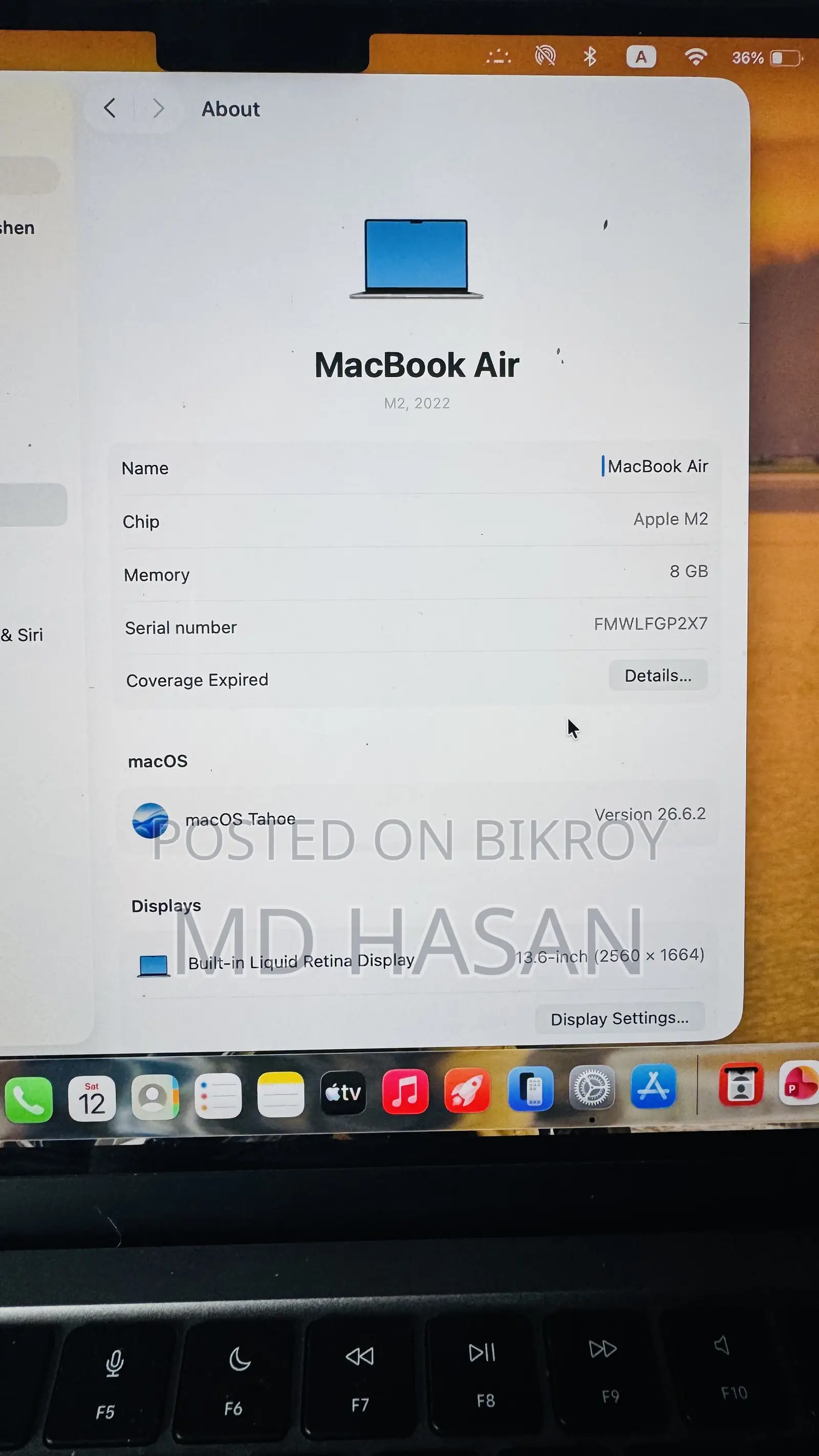 Laptop Apple MacBook Air 2022 M2 8GB Apple M2 SSD 256GB