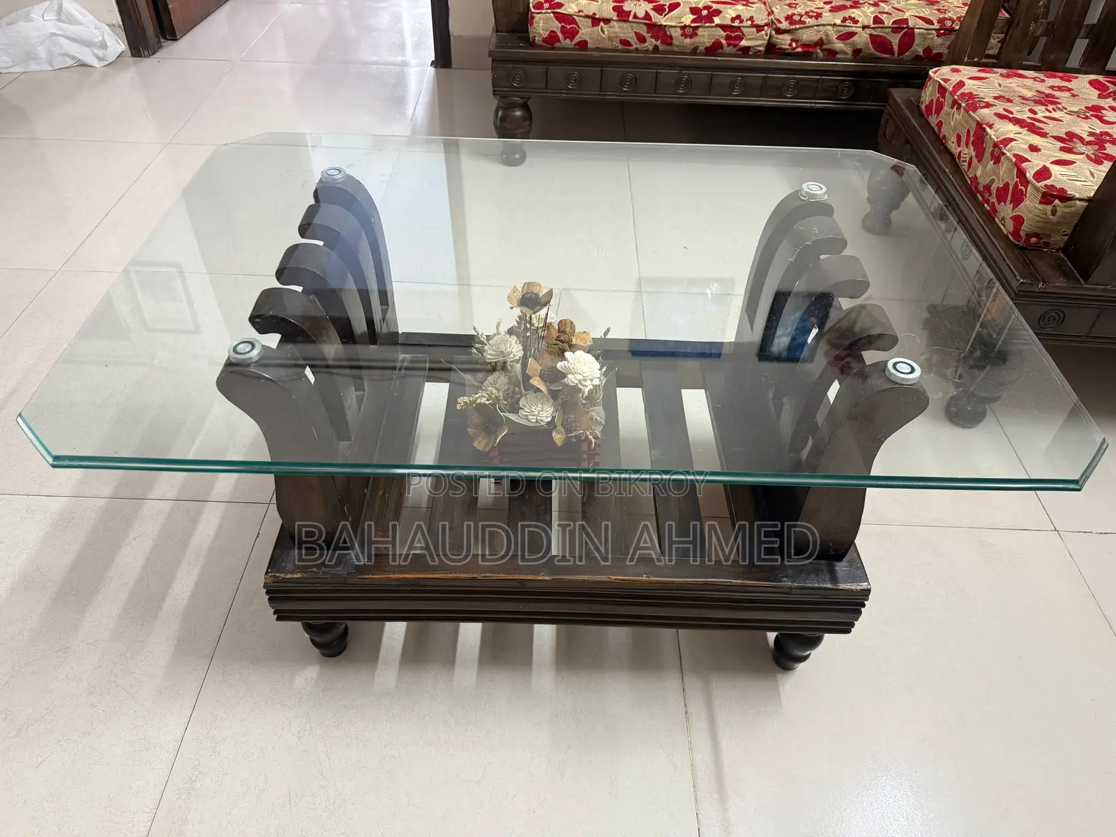 আসল সেগুন কাঠের সোফা সেট টি টেবিল সহ