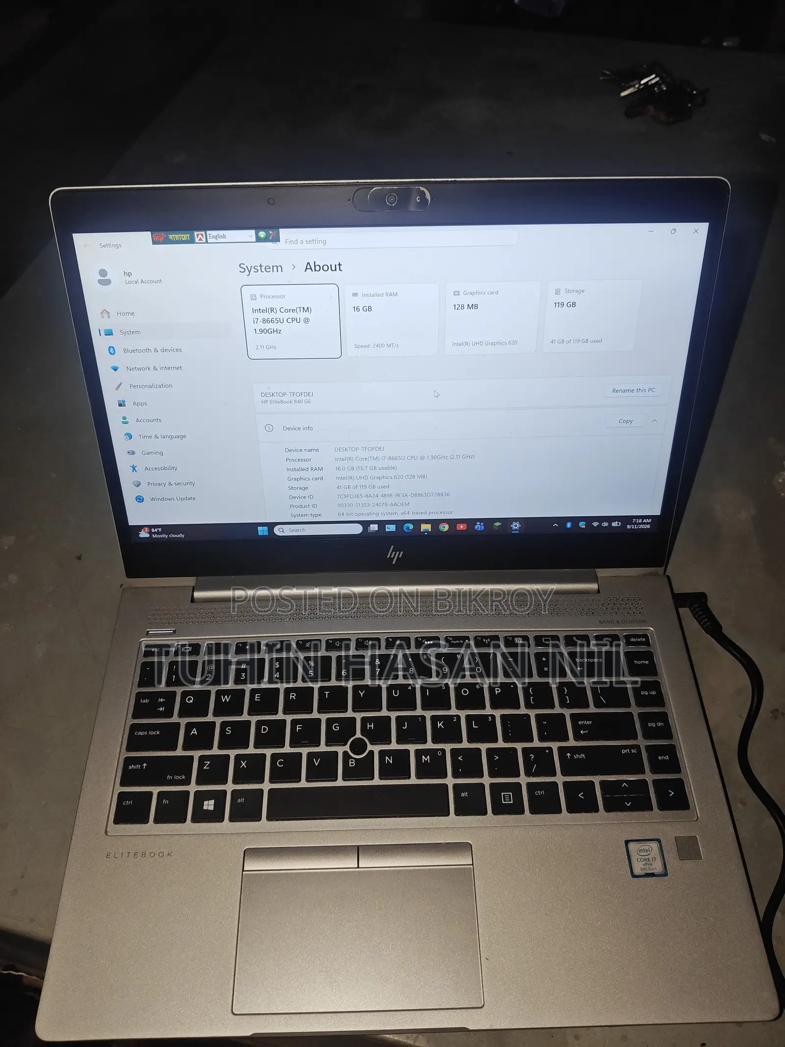 Laptop HP EliteBook 840 G6 16GB Intel Core i7 SSD 128GB