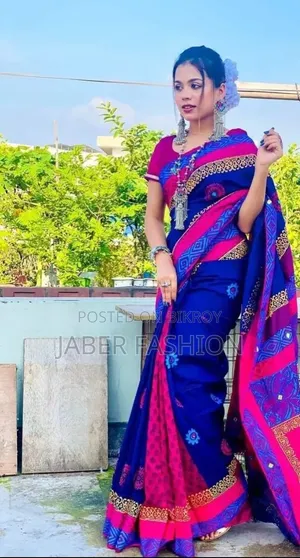 Premium Dupian Silk Saree with Block Print and Embroidery Work