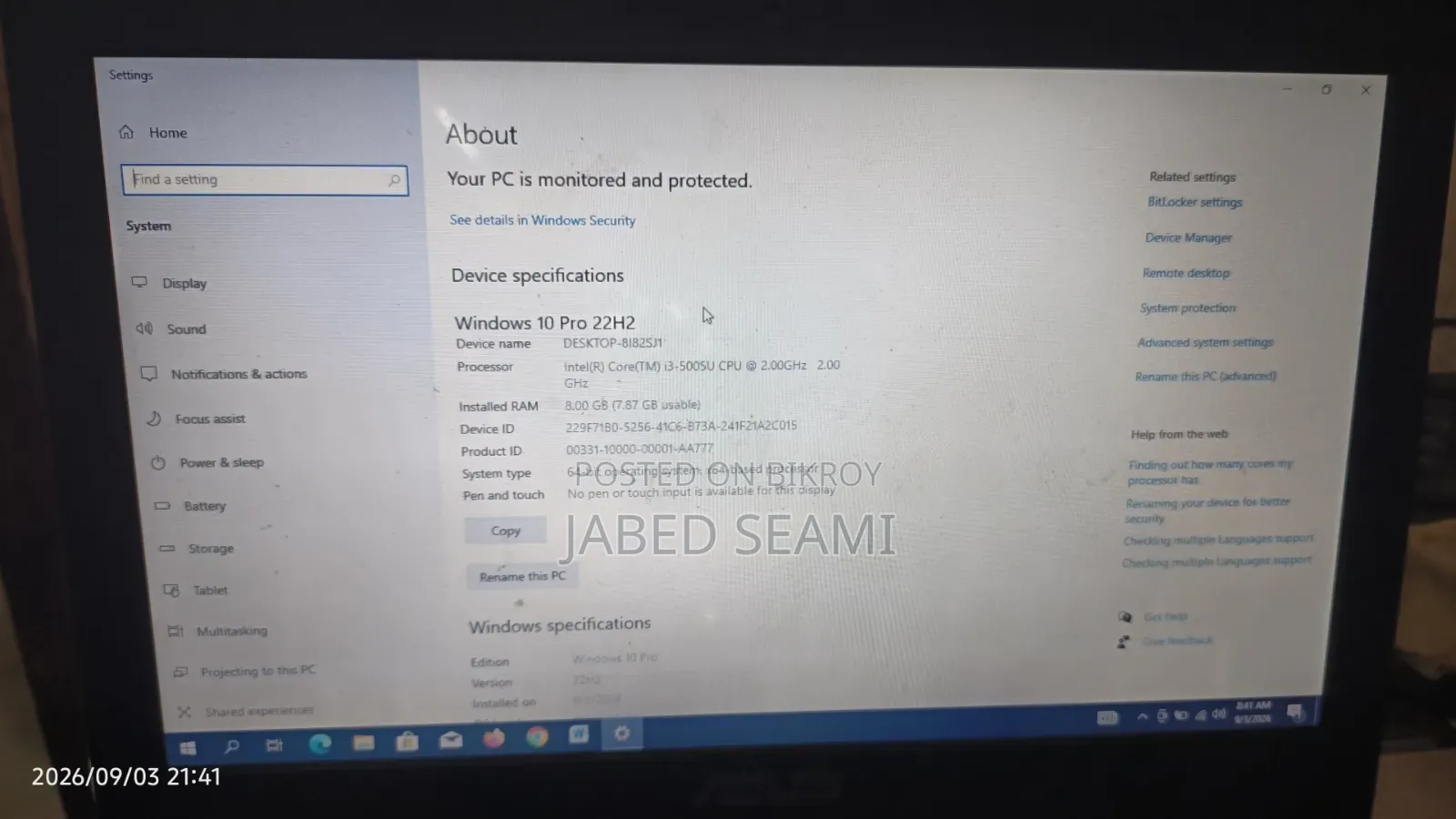 Laptop ASUS A52F 8GB Intel Core I3 HDD+SSD 512GB