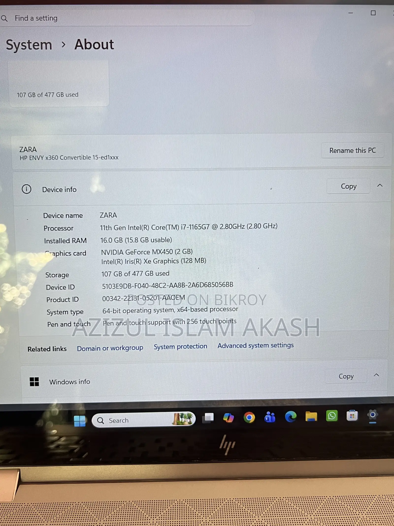 Laptop HP Envy x360 Convertible 15 es2xx 16GB Intel Core i7 SSD 500GB