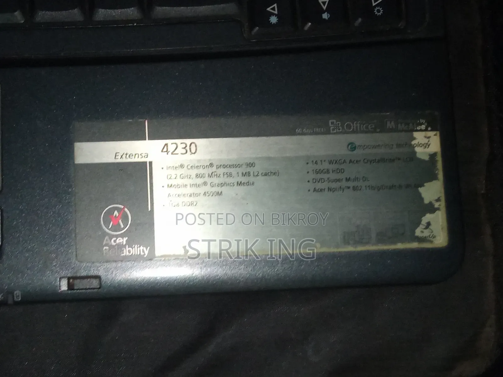 Laptop Acer Extensa 1GB Intel Celeron HDD 160GB