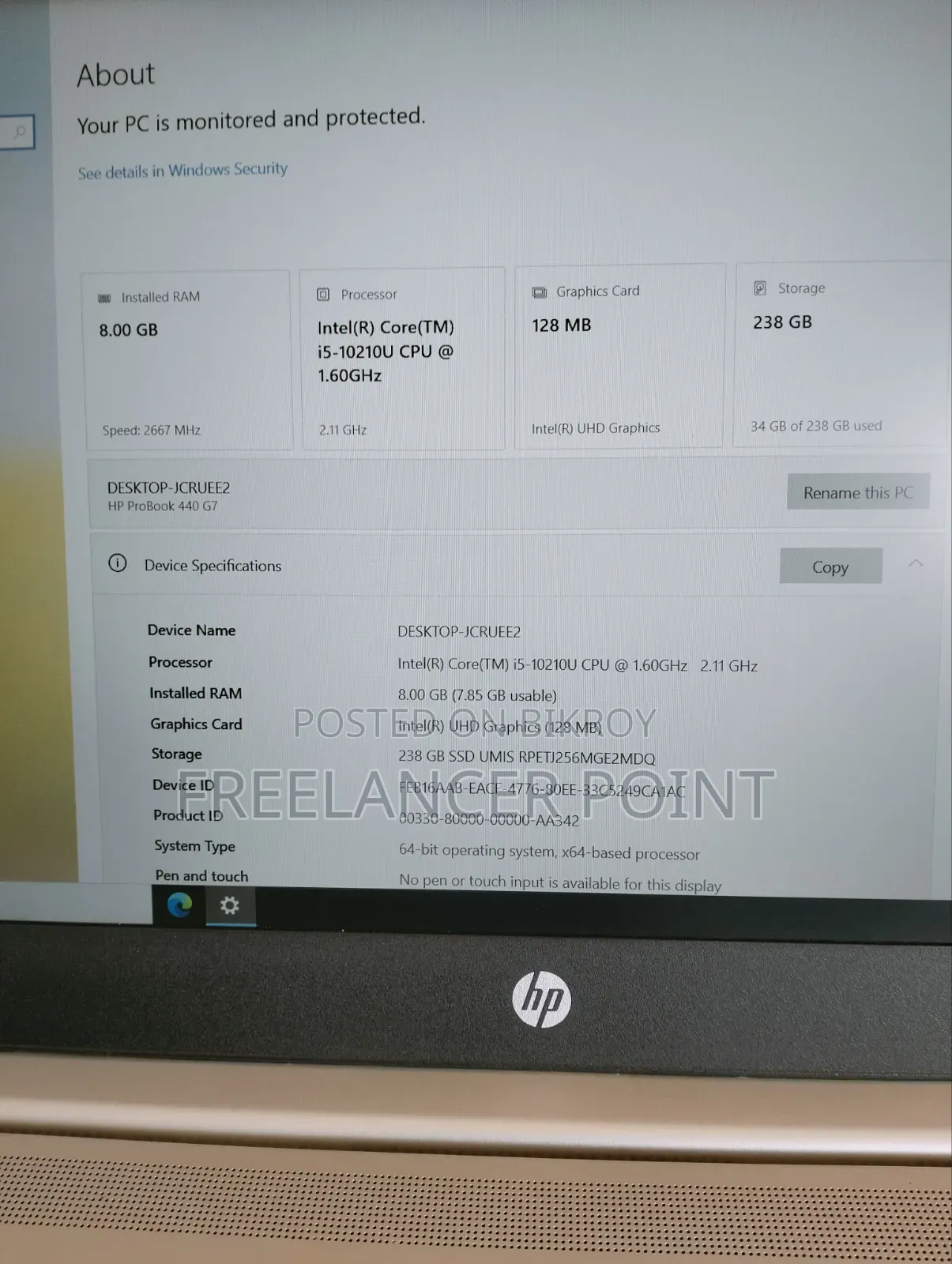 Laptop HP ProBook 440 G7 8GB Intel Core i5 SSD 256GB