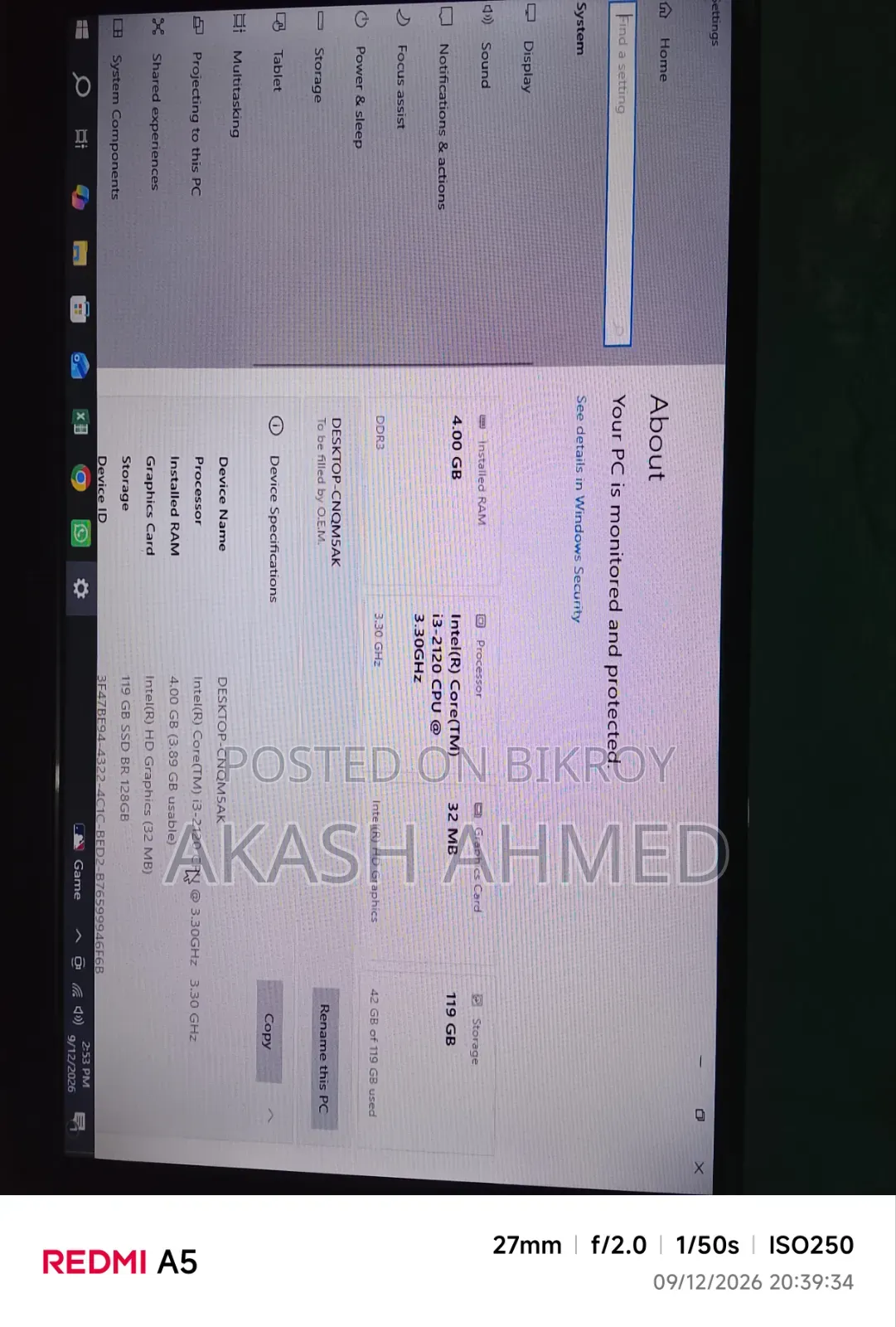 Desktop Computer Gigabyte 4GB Intel Core i3 SSD 128GB