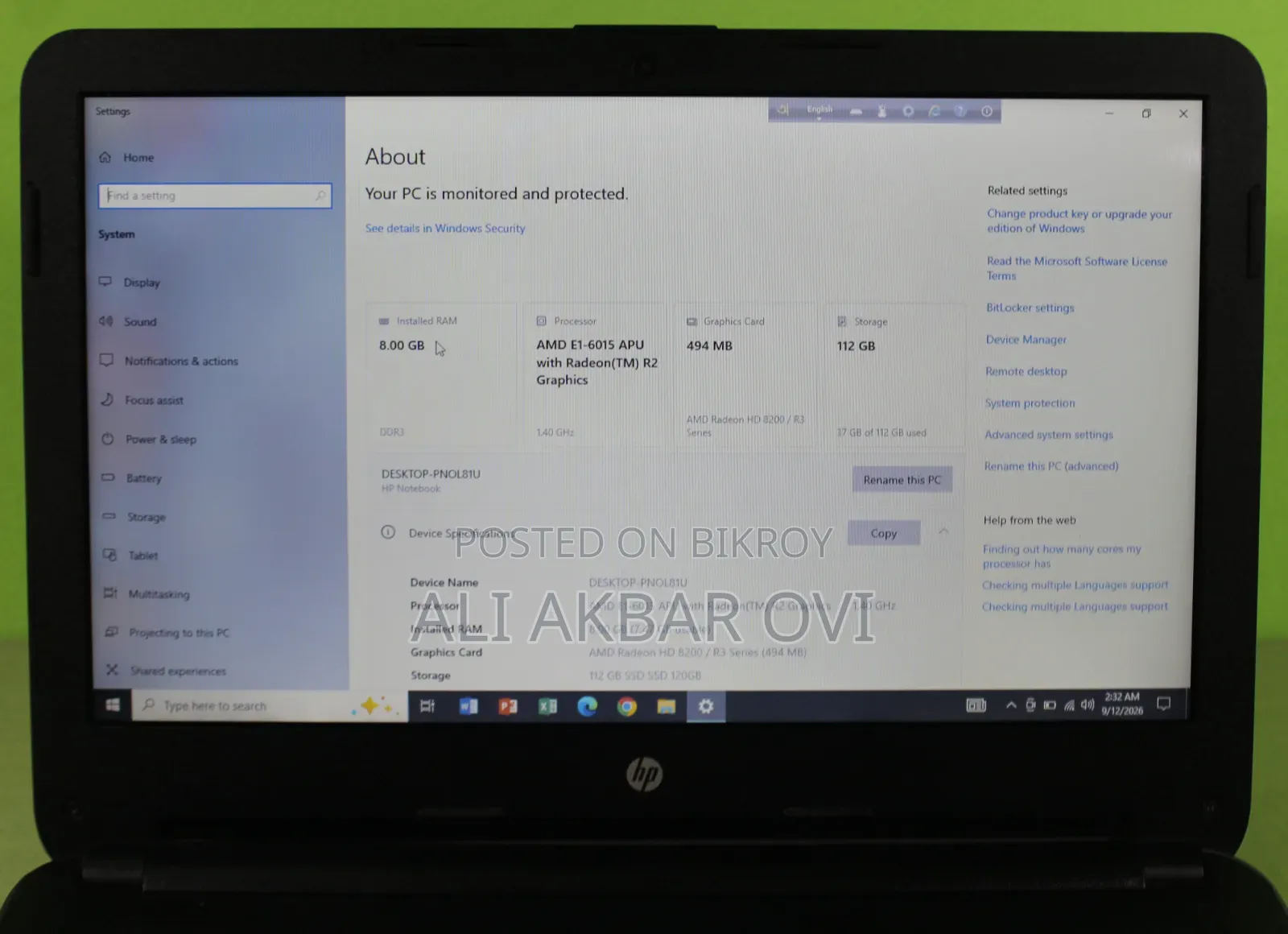 Laptop HP 240 G5 8GB AMD SSD 128GB
