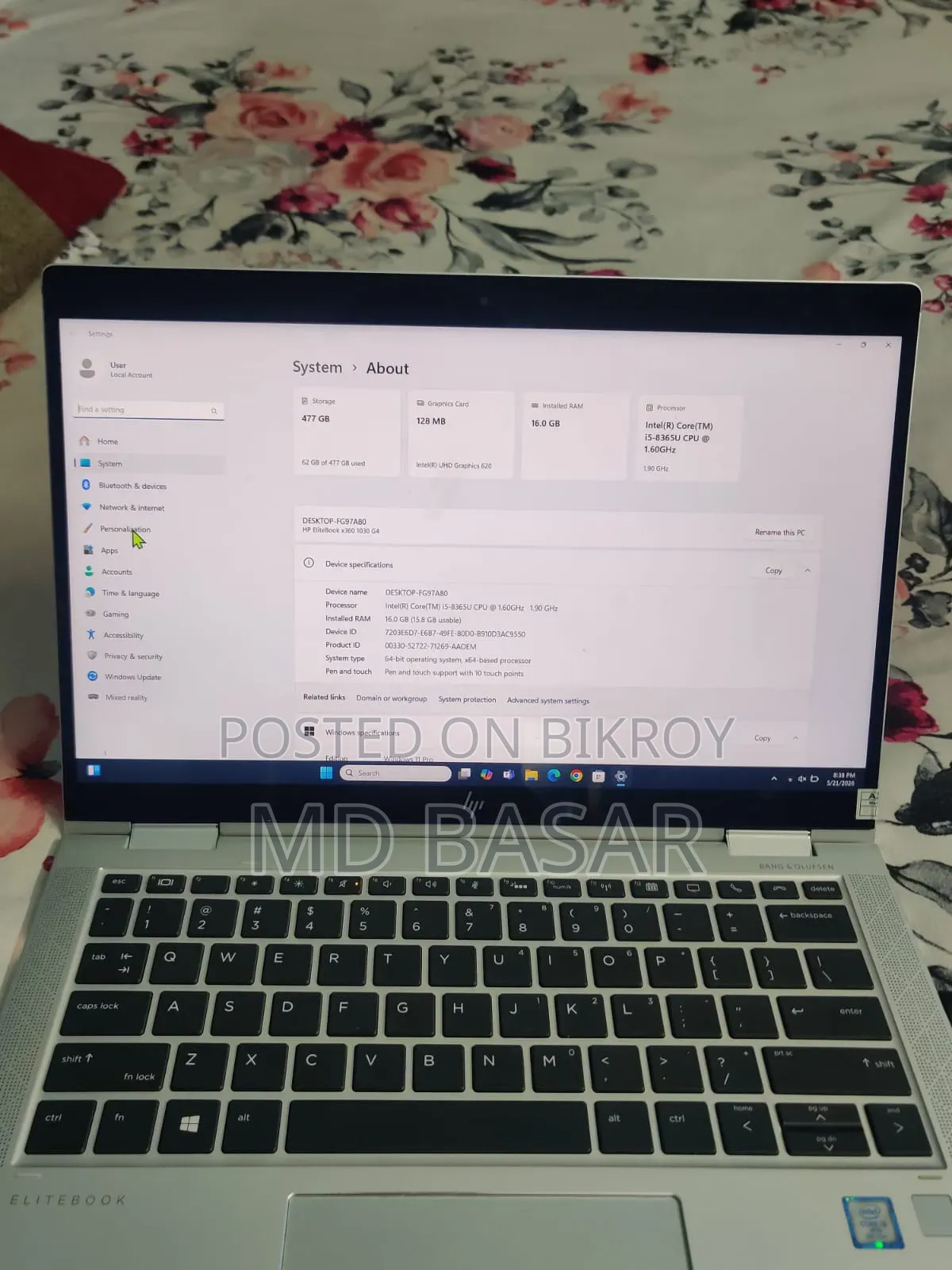 ল্যাপটপ HP EliteBook X360 1030 G4 16GB Intel Core I5 HDD+SSD 350GB