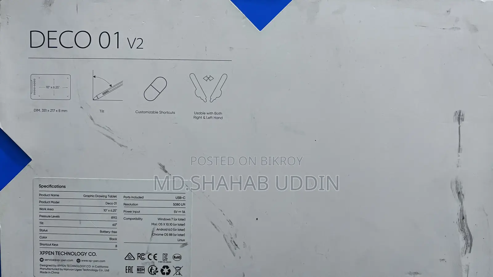 XP-Pen Deco 01 V2 Graphic Drawing Tablet - Fresh Condition