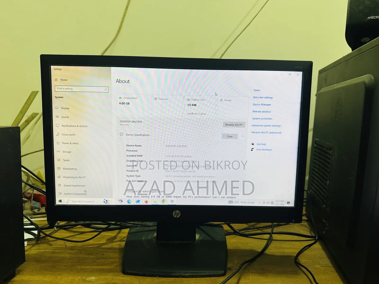 ডেস্কটপ কম্পিউটার HP 6GB ইন্টেল কোর i3 এইচডিডি 1T