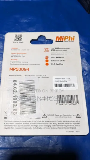 Miphi MP500G4 512GB PCIe Gen4 NVMe SSD