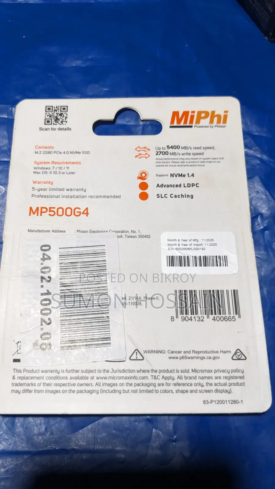 Miphi MP500G4 512GB PCIe Gen4 NVMe SSD
