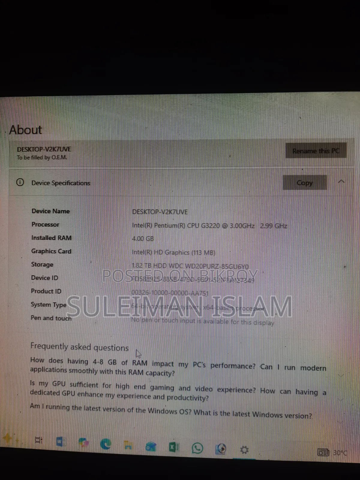 Desktop Computer 4GB Intel Pentium HDD 2T