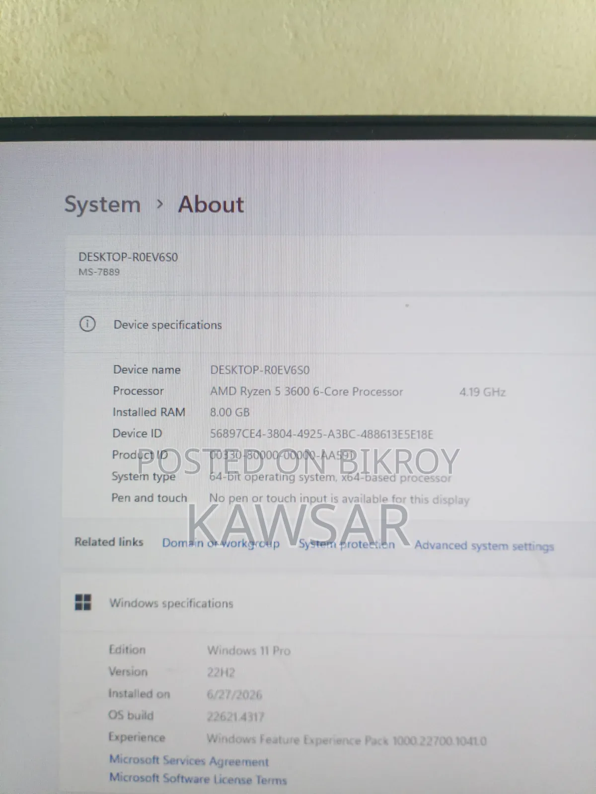 Desktop Computer MSI Aegis 3 8th 8GB AMD Ryzen 3 HDD+SSD 256GB