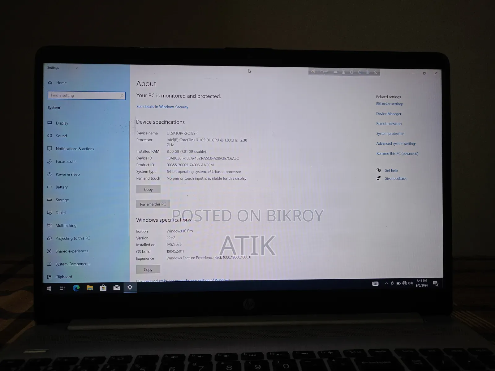 Laptop HP 15s 8GB Intel Core i7 HDD+SSD 1T