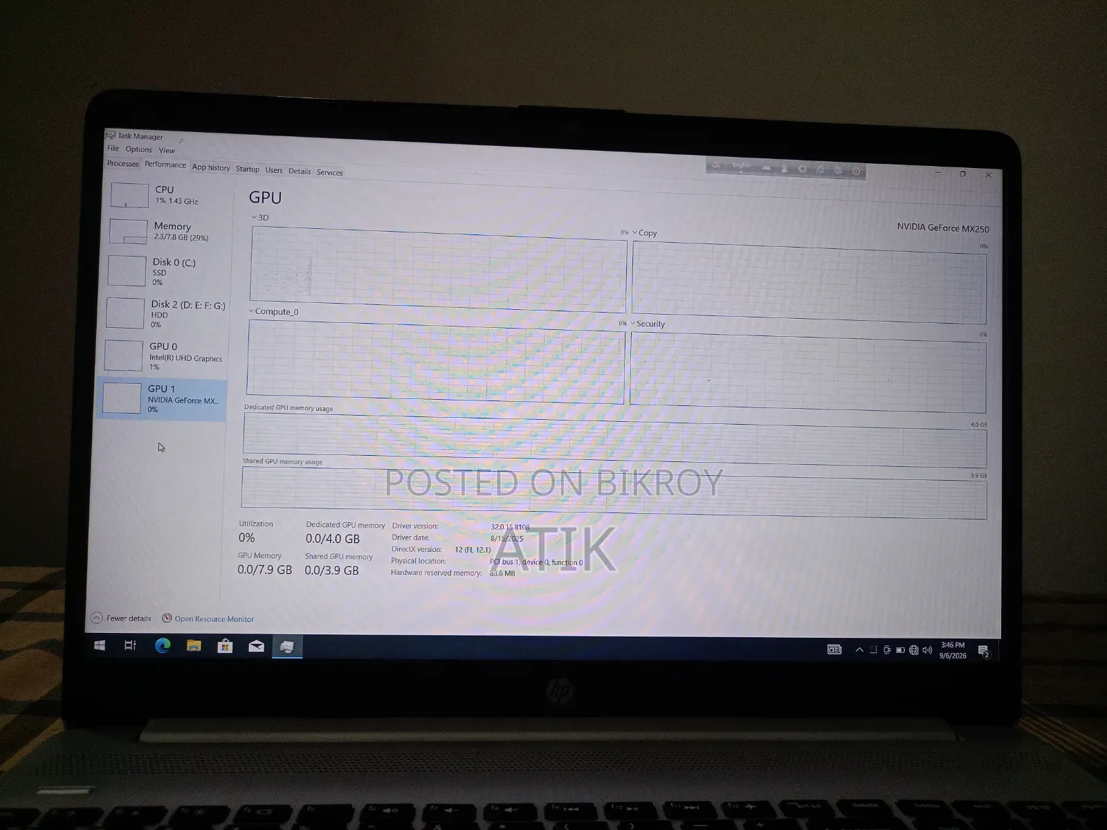 Laptop HP 15s 8GB Intel Core i7 HDD+SSD 1T