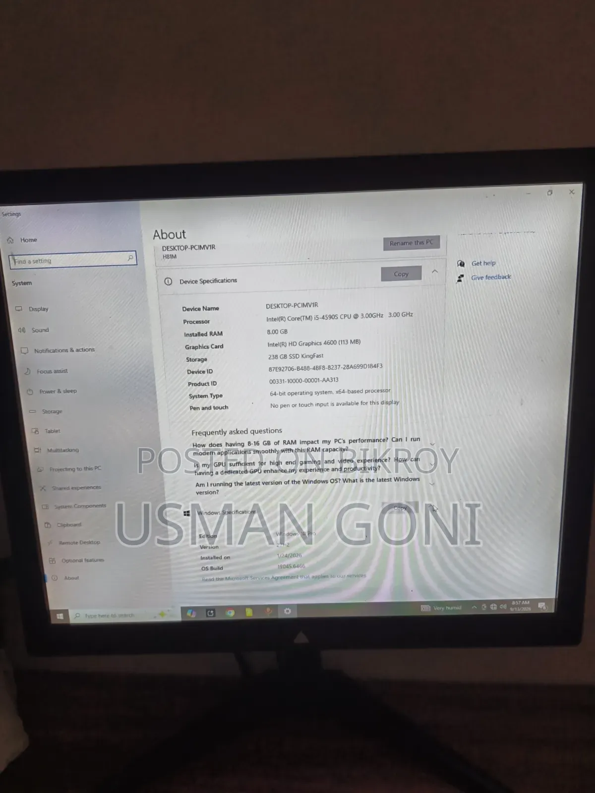 Desktop Computer 8GB RAM Intel Core i5 SSD 256GB