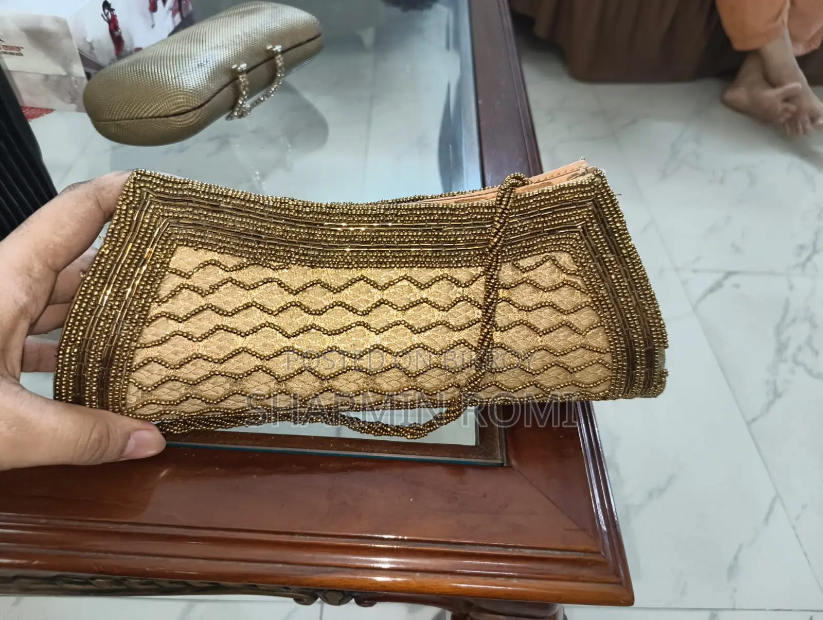 Golden Beaded Handcrafted Party Clutch / Purse