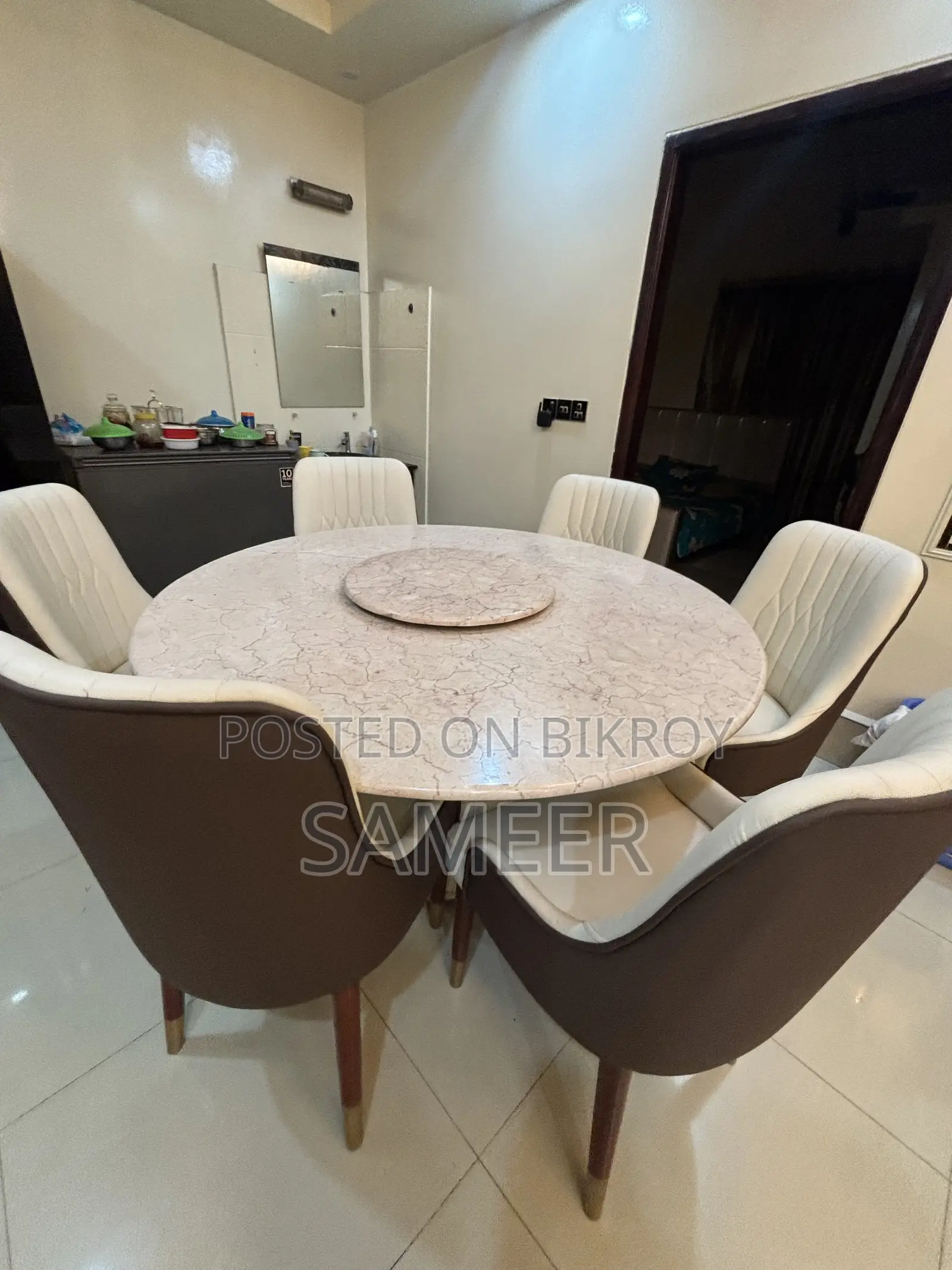 Marble Round Rotate Table With 6 Chair