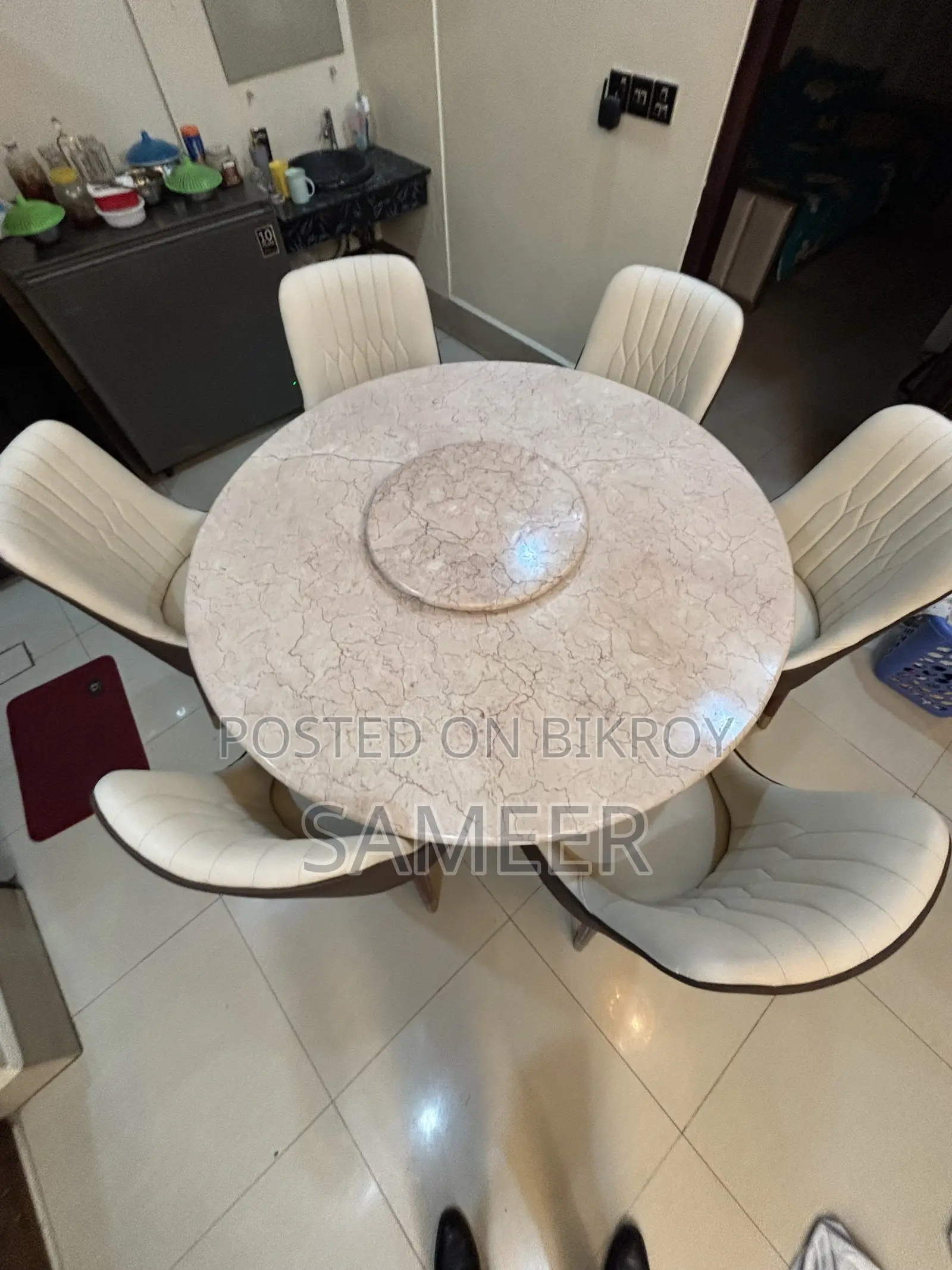Marble Round Rotate Table With 6 Chair
