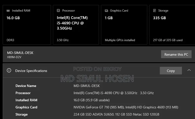 Desktop Computer Gigabyte 2GB Intel Core I5 SSD 128GB