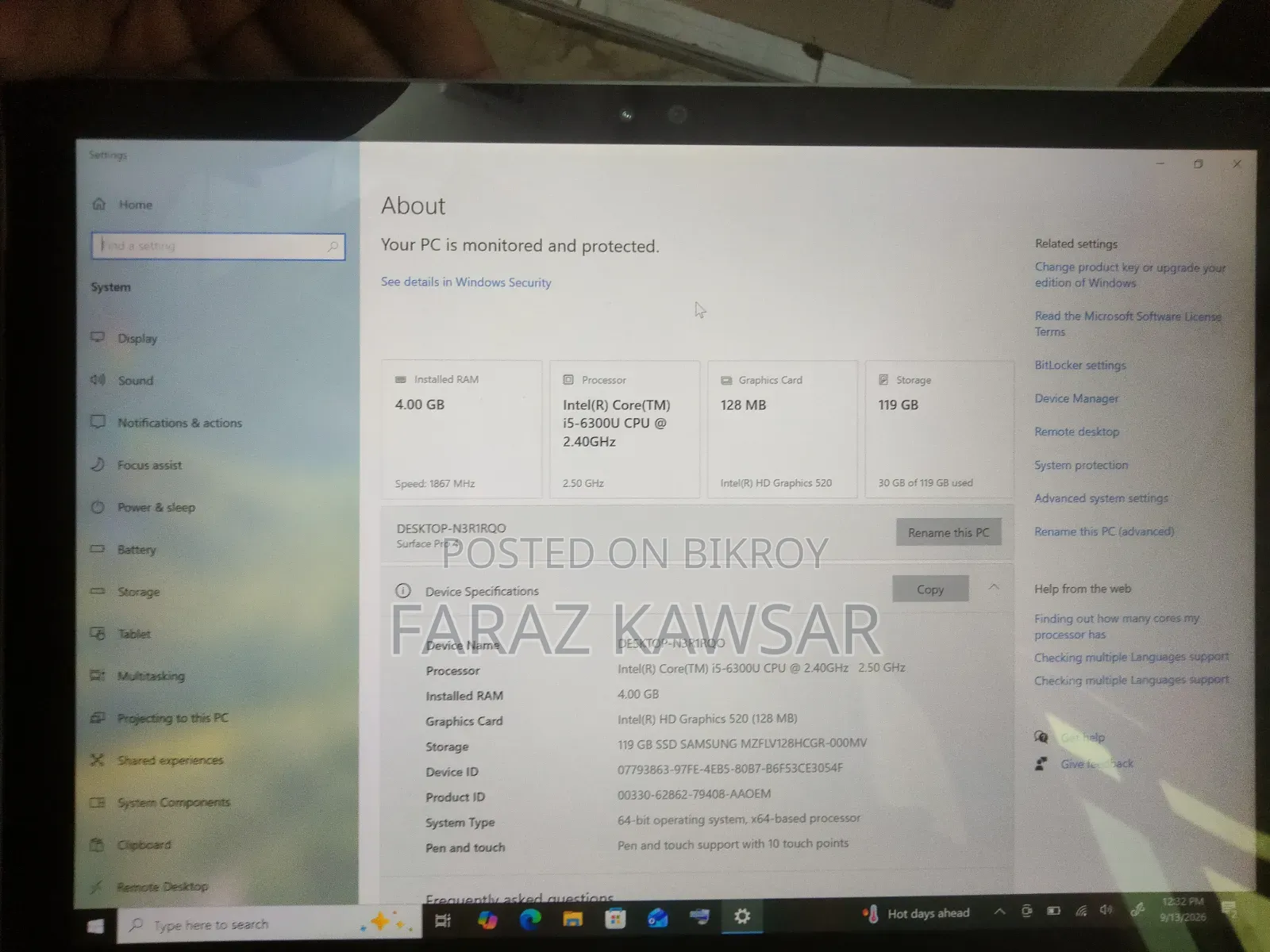 Laptop Microsoft Surface Pro 4 4GB Intel Core i5 SSD 128GB