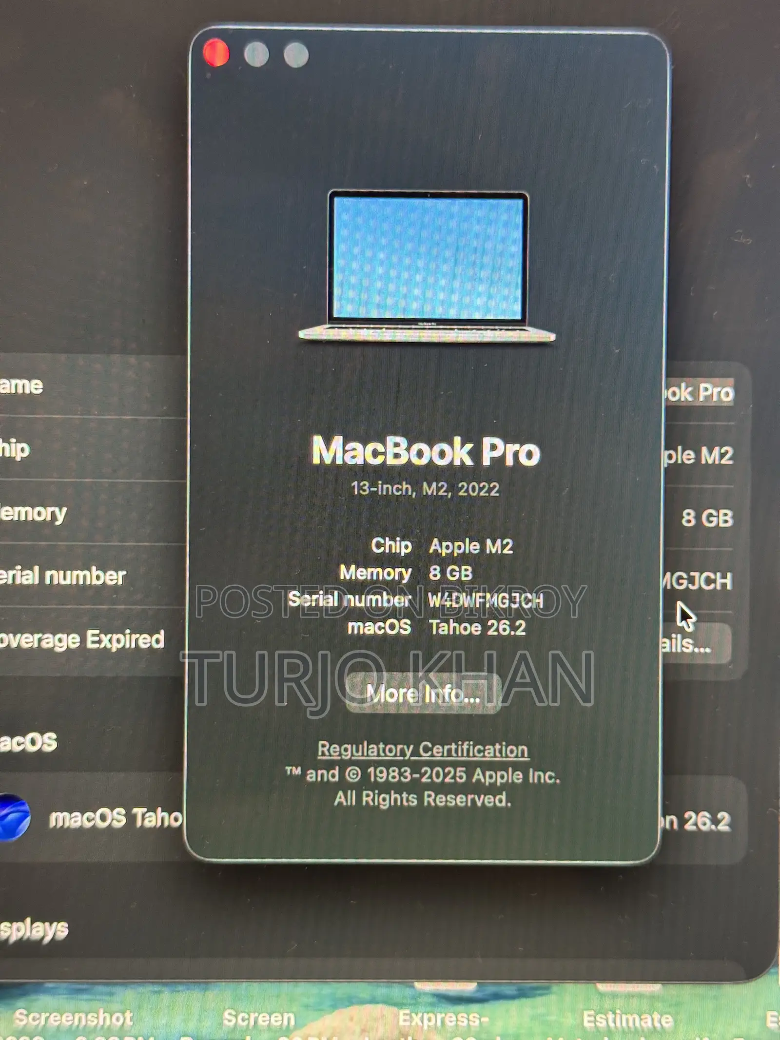 Laptop Apple MacBook Pro 2022 M2 8GB Apple M2 SSD 256GB