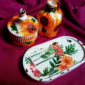 🌻 Handmade Gypsum Home Decor Set | Decorative Tray & Vase