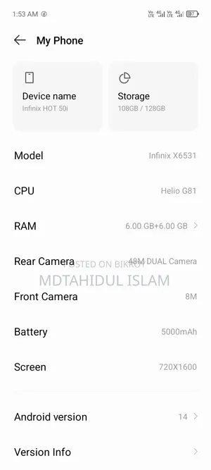 Infinix Hot 50i 128 GB White