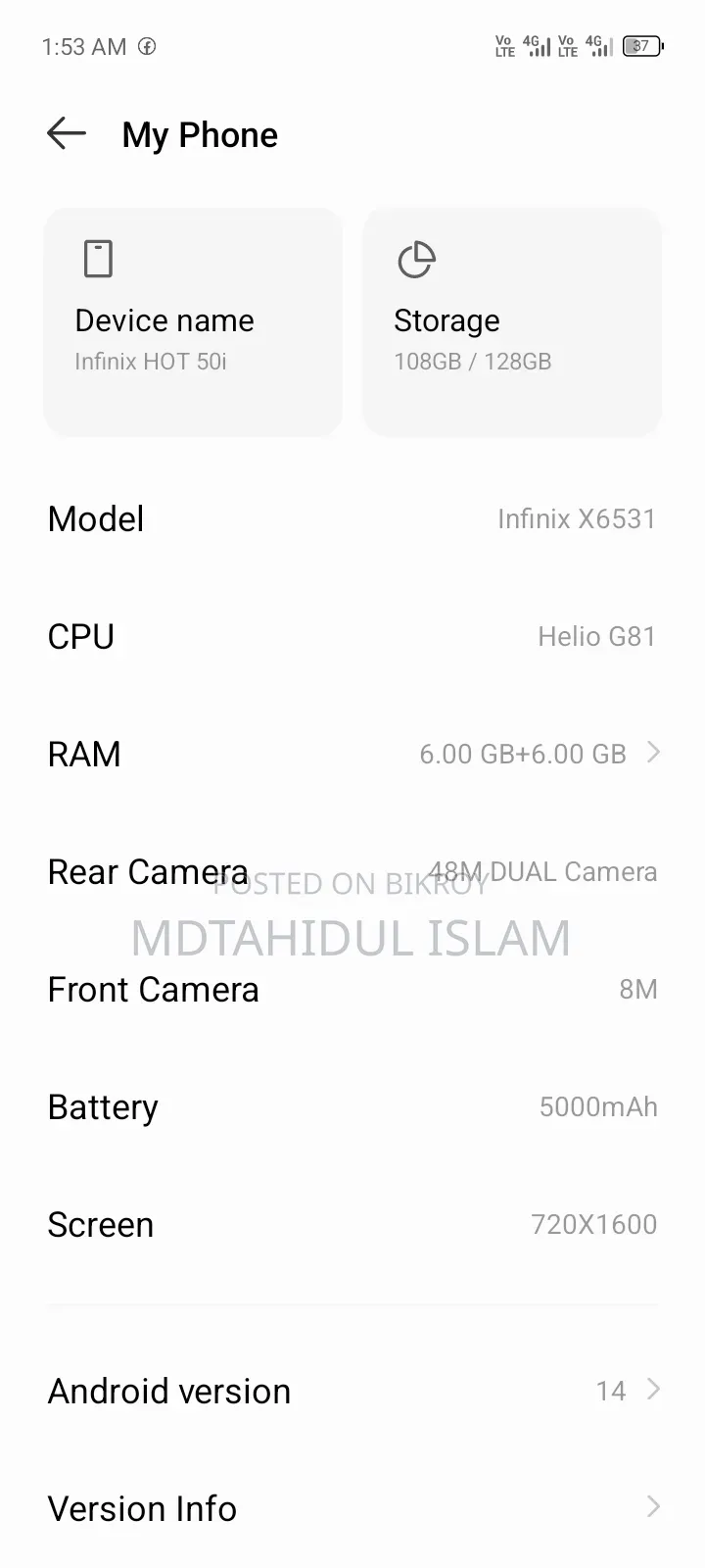 Infinix Hot 50i 128 GB White