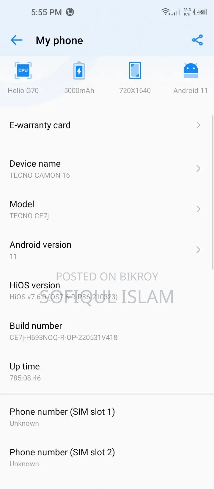 Tecno Camon 16 128 GB Blue
