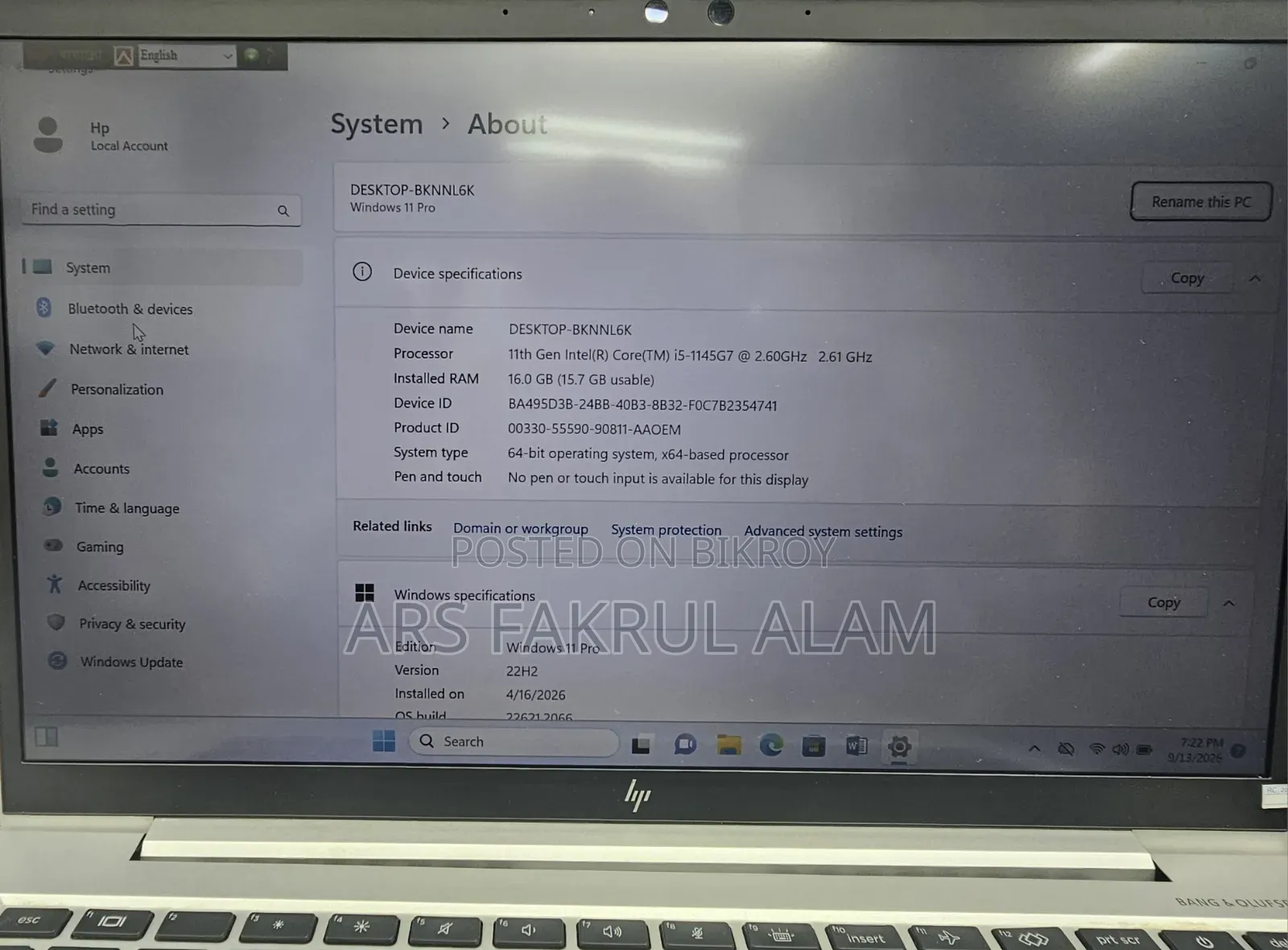 ল্যাপটপ HP EliteBook 840 G8 16GB Intel Core i5 SSD 512GB